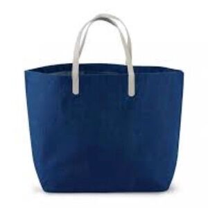 MUD PIE  LARGE NAVY BLUE JUTE TOTE BAG BEACH TRAVEL POOL